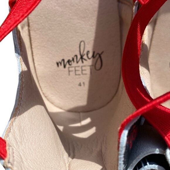 Monkey Feet Black Leather Firefighter Printed Strappy Ballet Flats Size 41 NEW - Picture 6 of 8